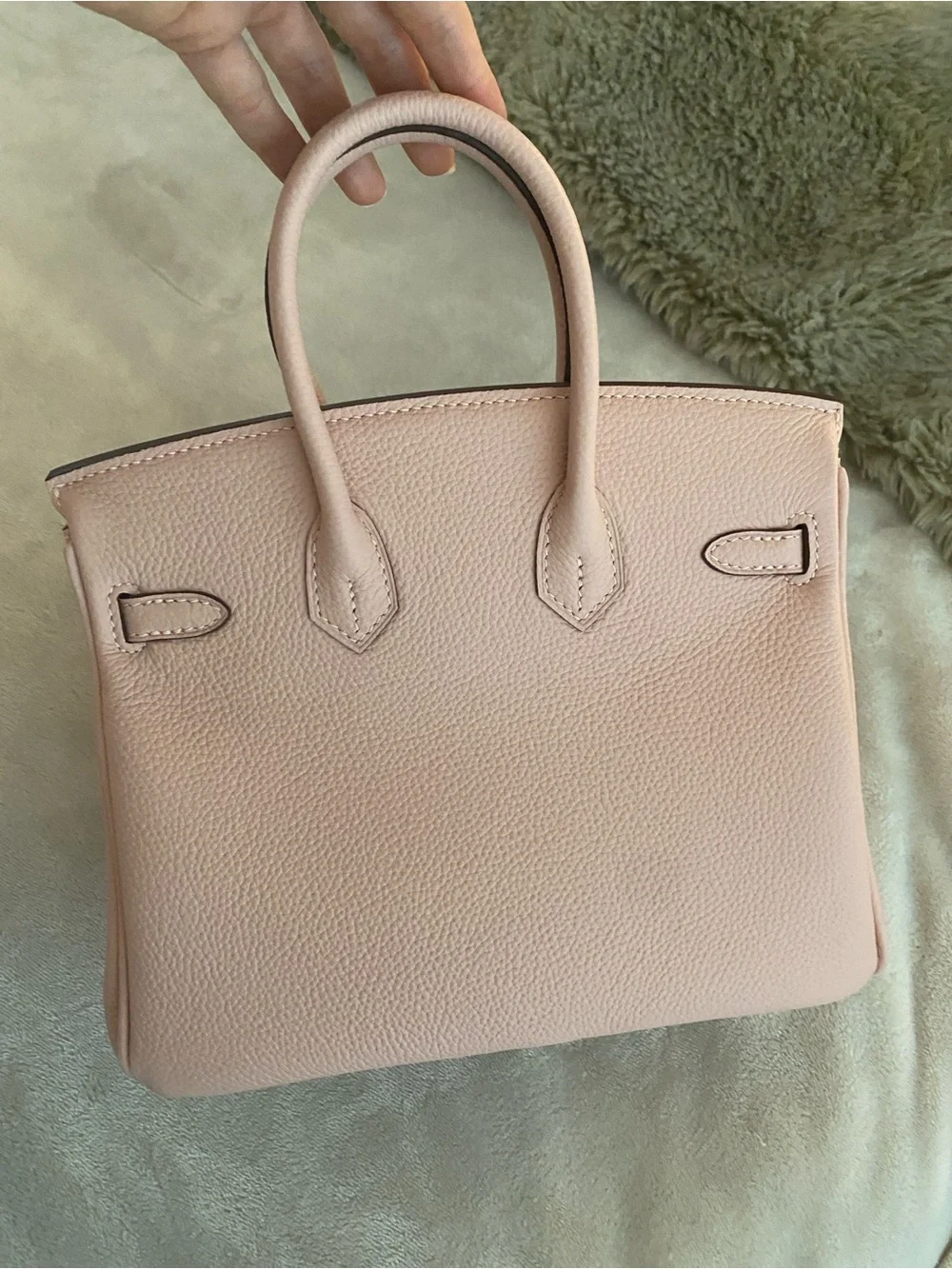 25cm light pink Togo leather top handle handbag bk25